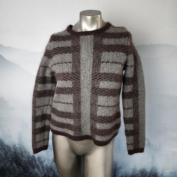 Ann Taylor Rabbit Hair Alpaca Wool Striped Crew Neck Sweater | Women's Medium - Picture 1 of 13